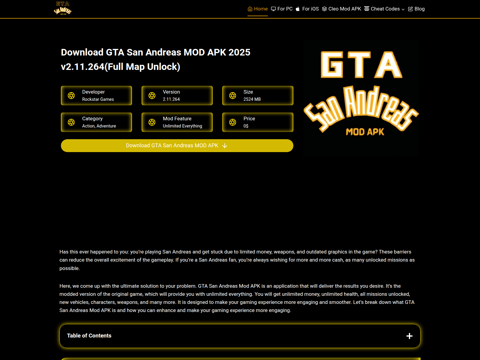 Screenshot of gtasanandreasaapk.com