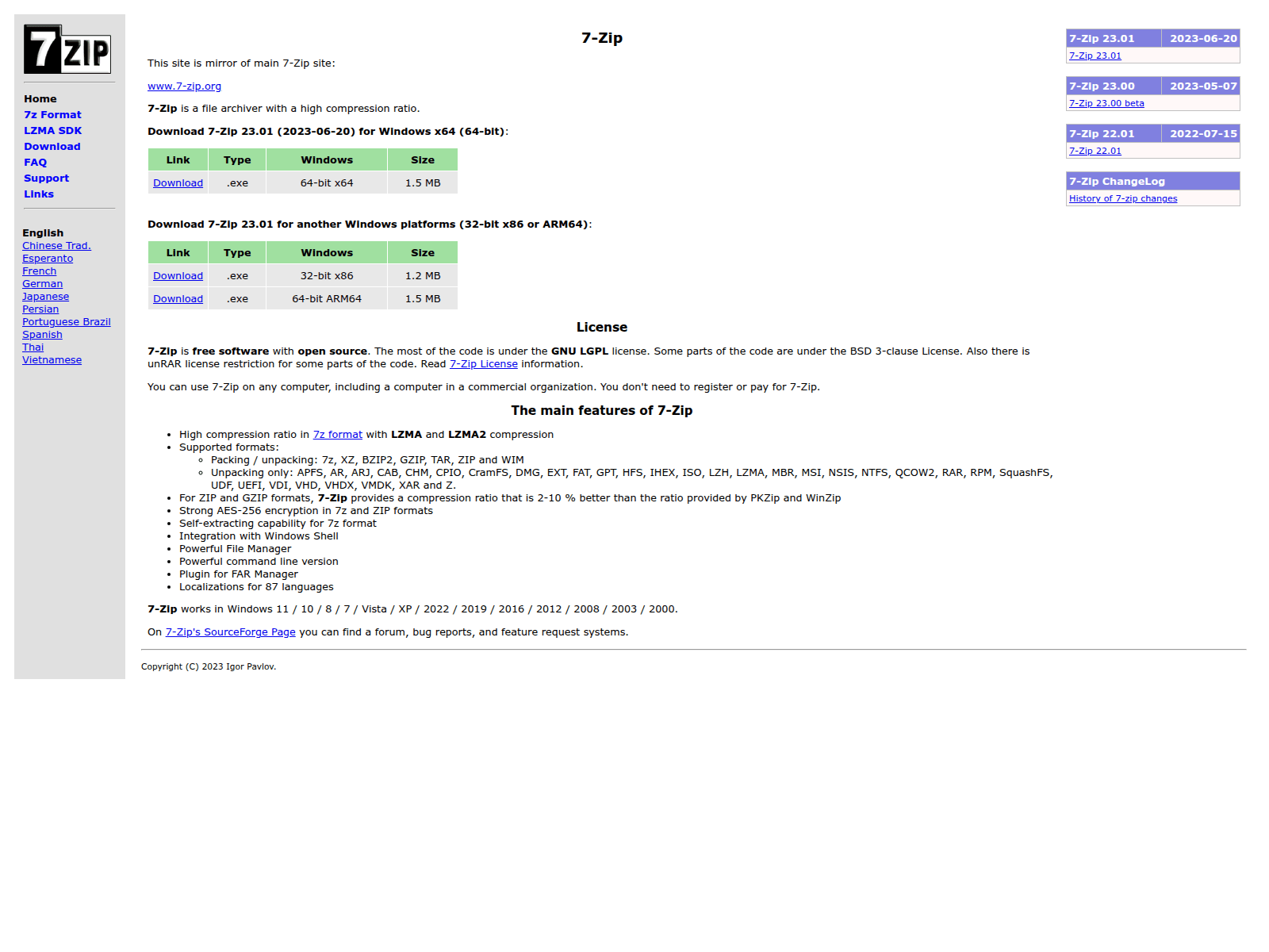 Screenshot of 7-zip.net