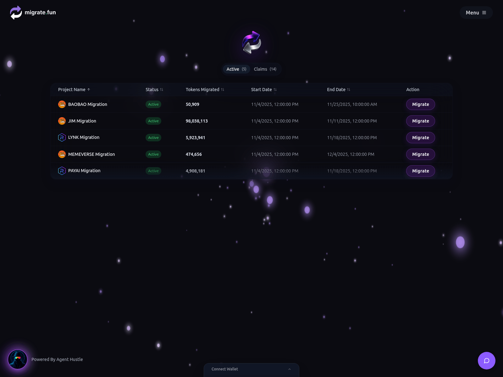 Screenshot of projects-migratefun.xyz