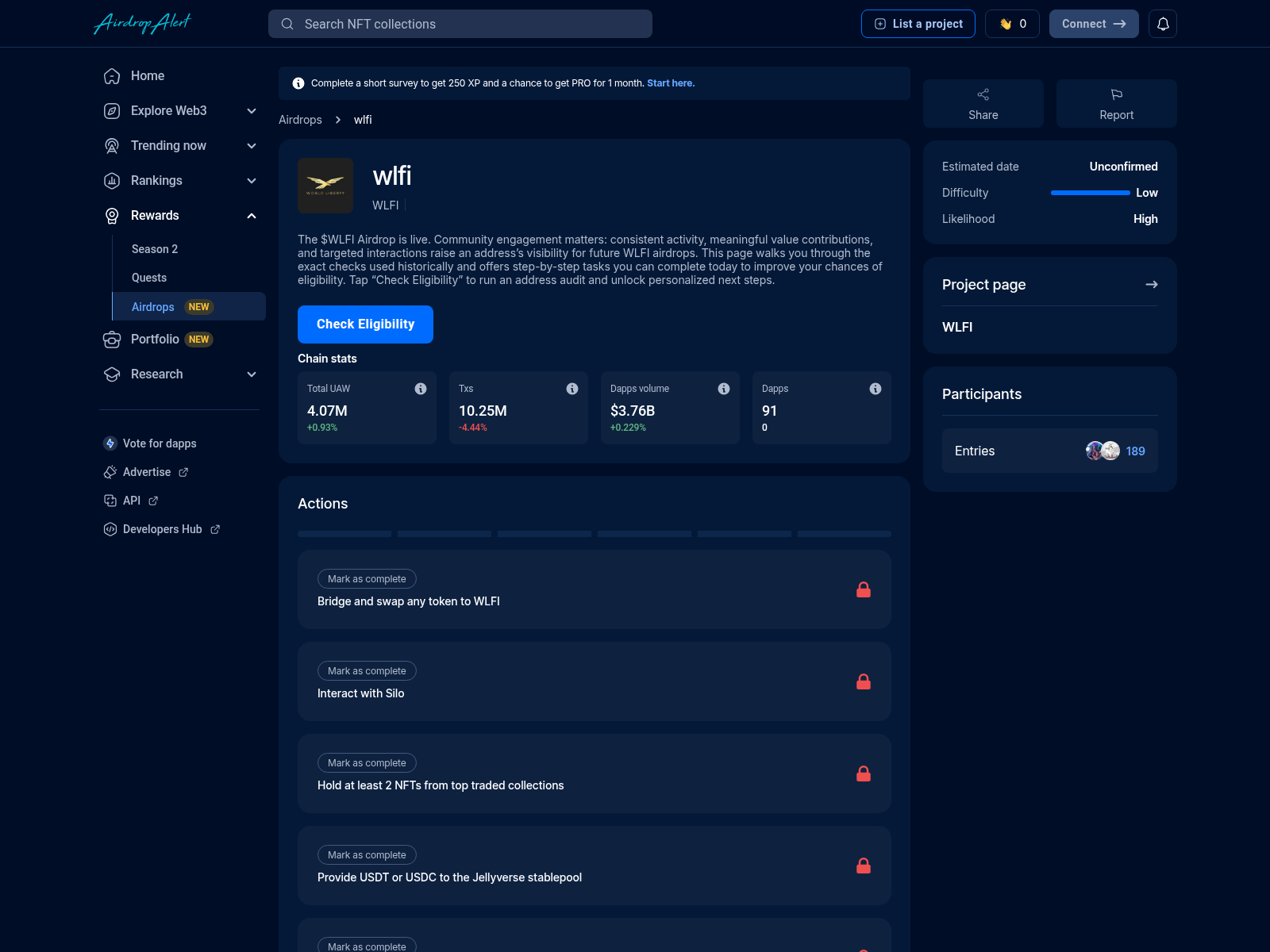 Screenshot of wlfi.portal-drops.dev