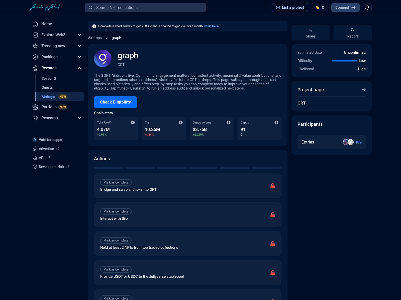 Screenshot of graph.airdropsalert.xyz