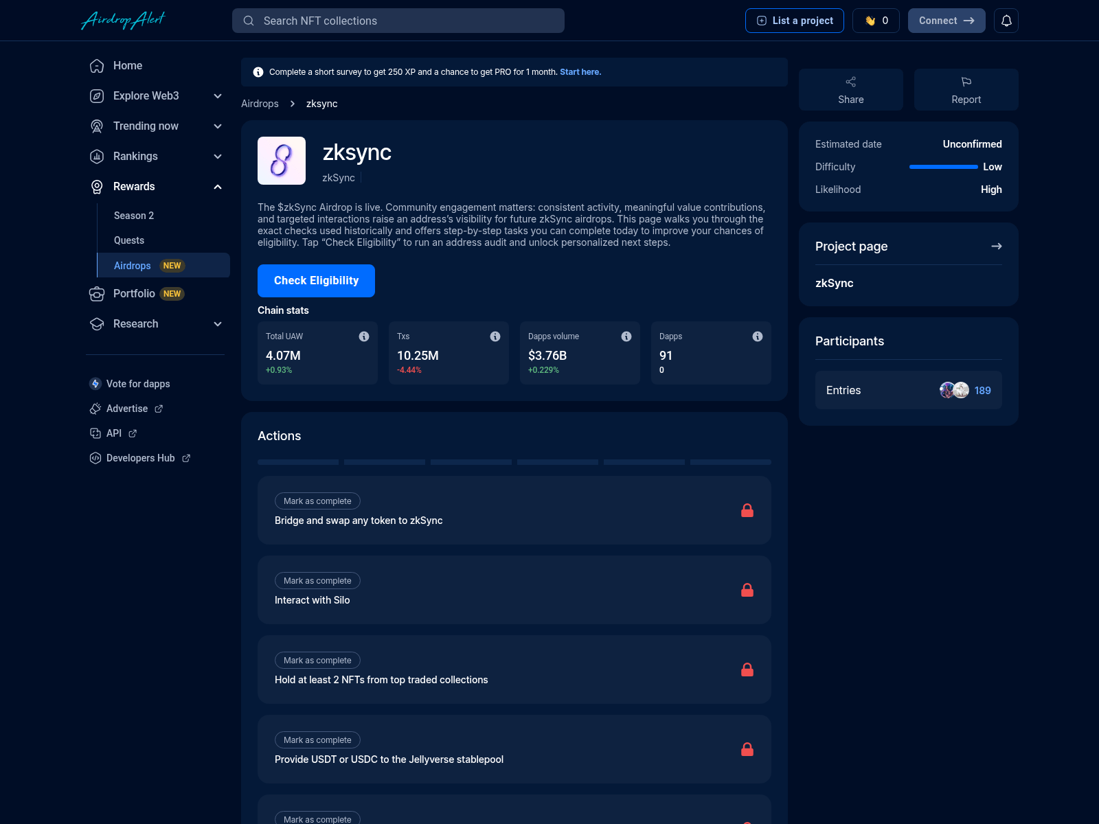 Screenshot of zksync.airdropsalert.xyz