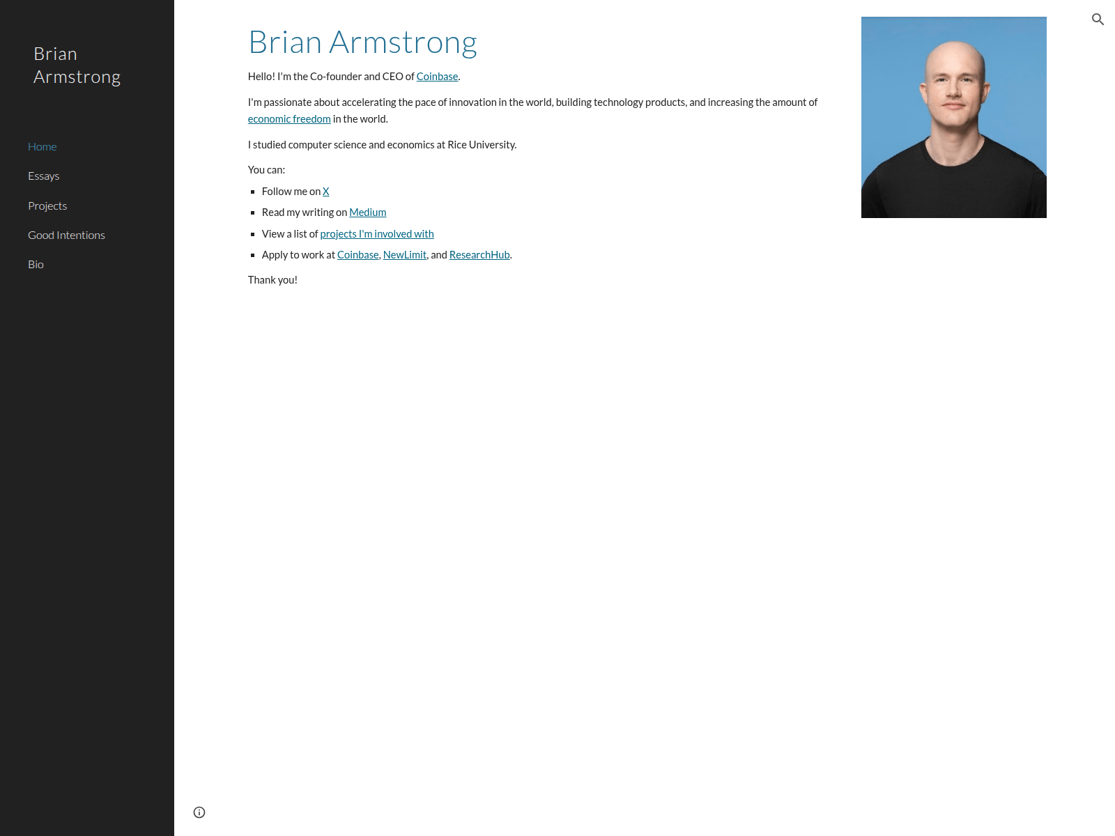 Screenshot of brianarmstrong.org