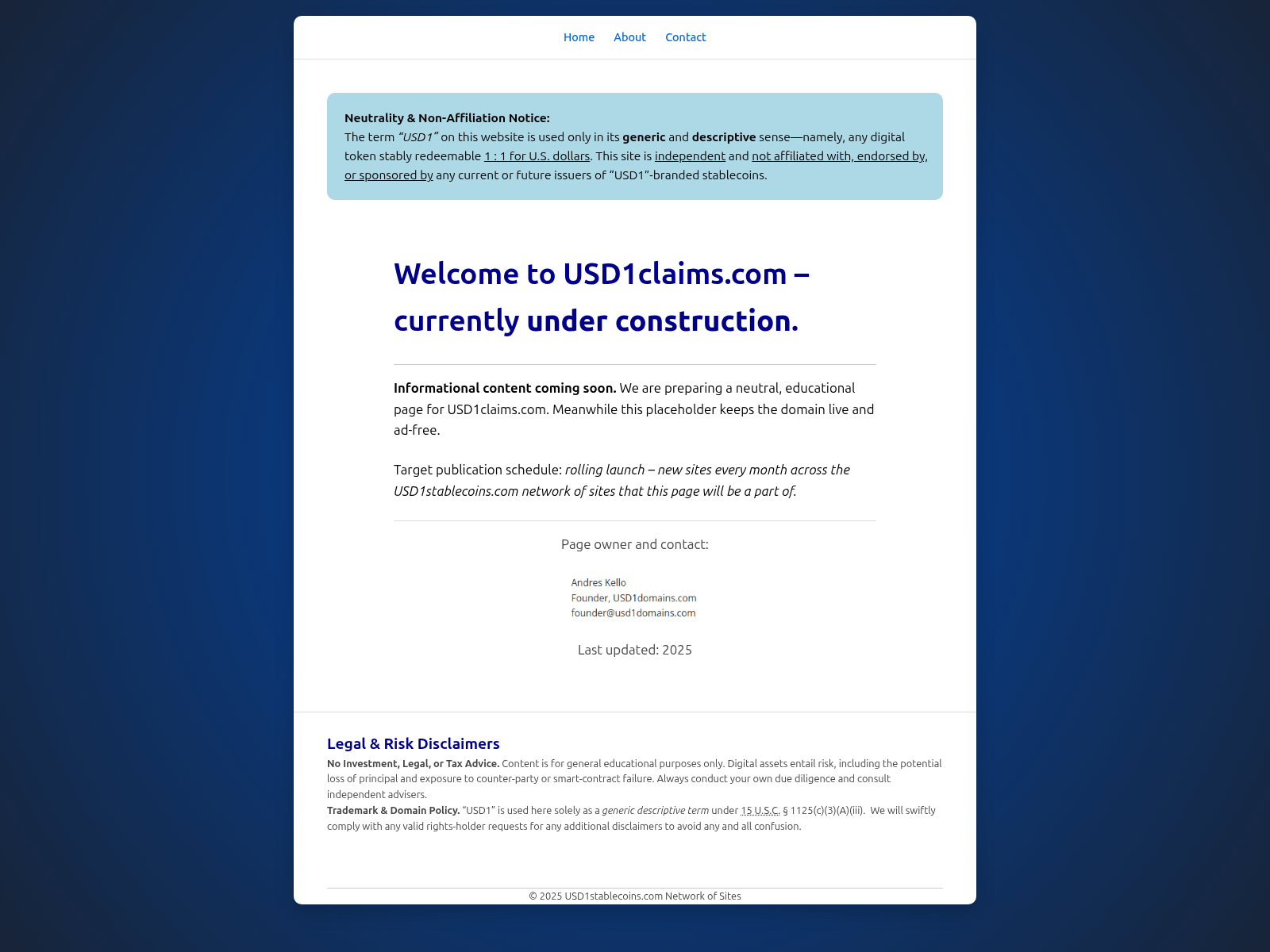 Screenshot of usd1claims.com