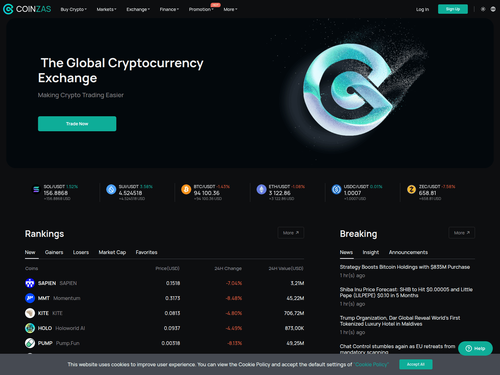 Screenshot of coinzas.com
