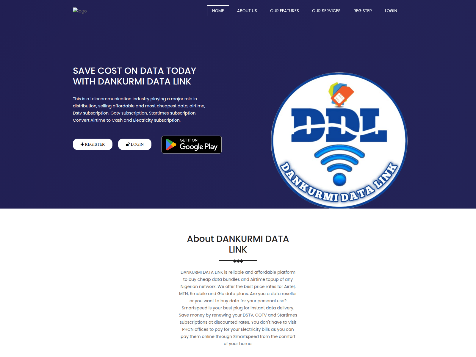 Screenshot of dankurmidatalink.com.ng