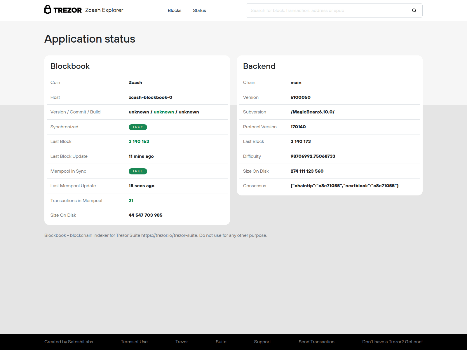 Screenshot of blockbook-direct.zcash.swapkit.dev