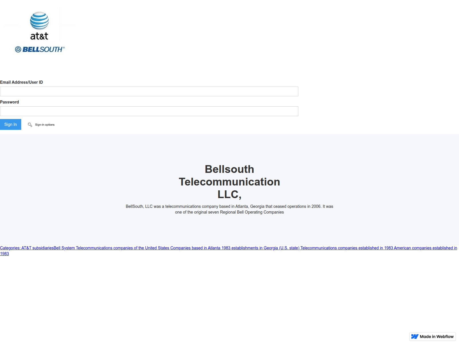 Screenshot of bellsouth-att-sign-in-9f0da3.webflow.io