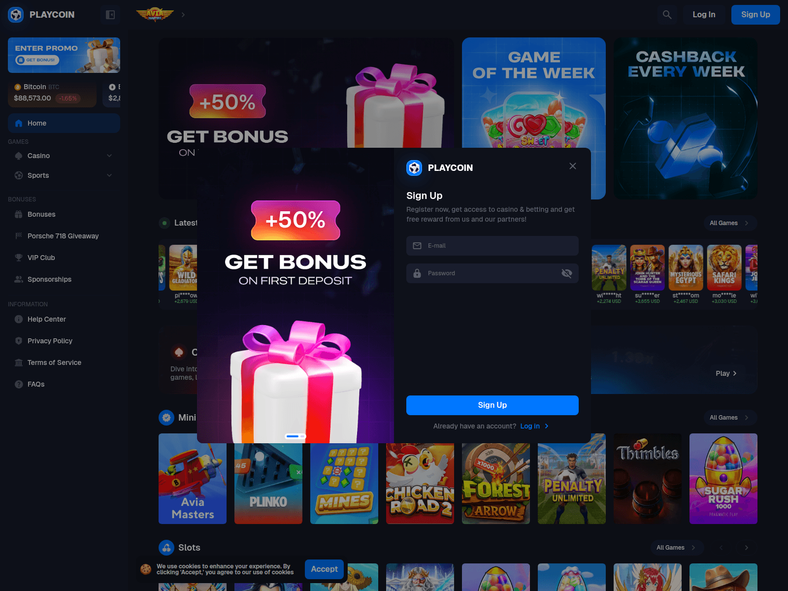 Screenshot of playcoin.bet