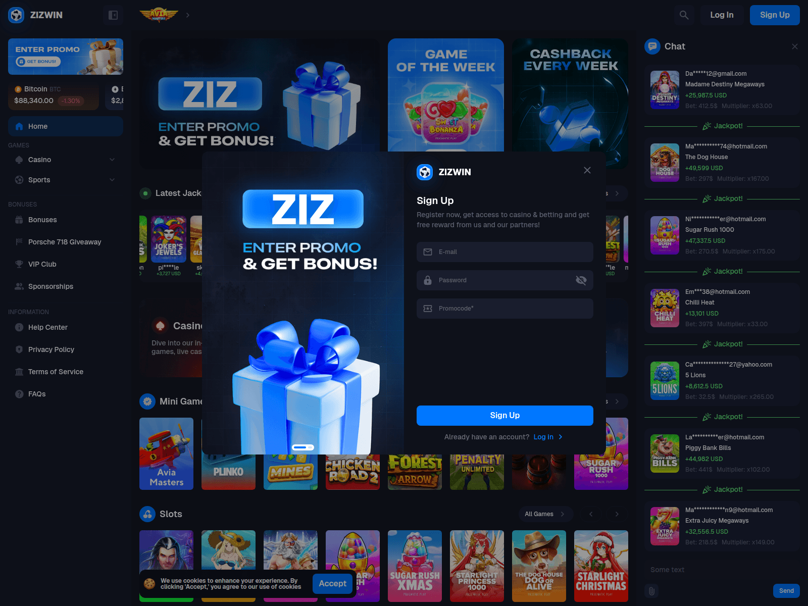 Screenshot of zizwin.com