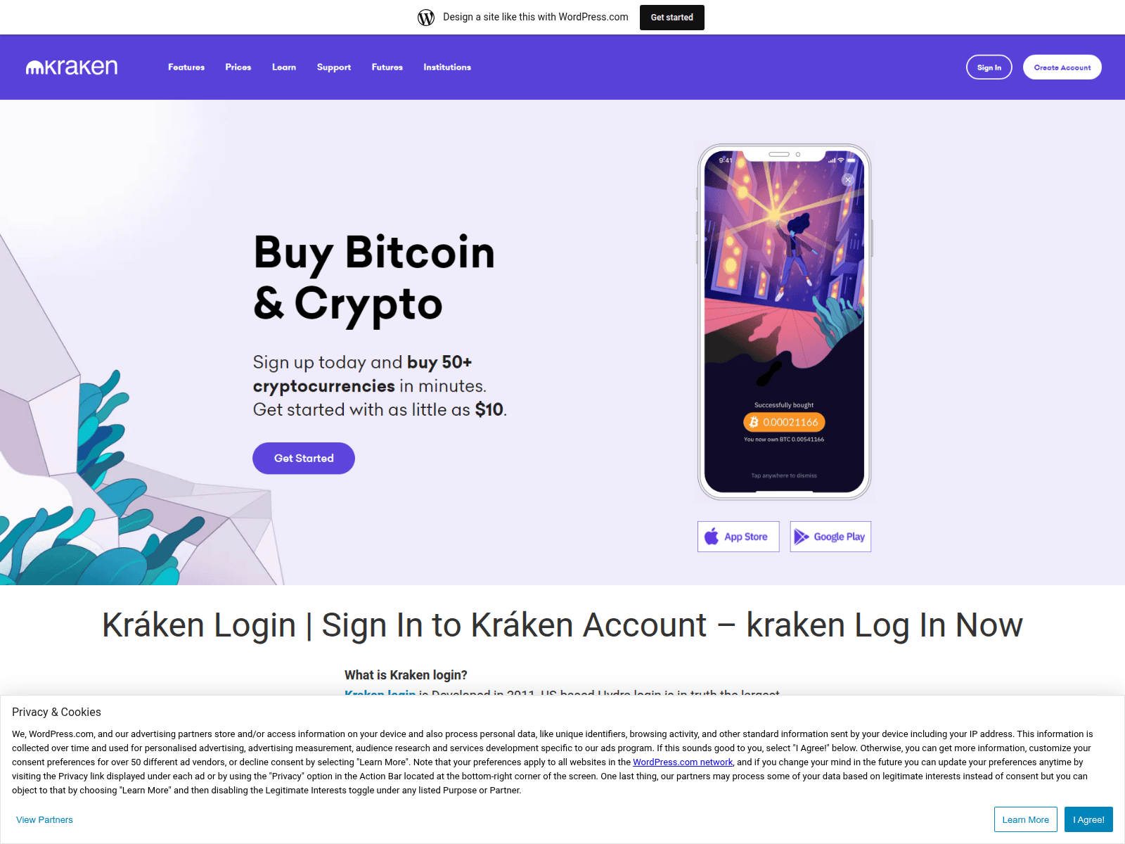 Screenshot of krakennloginnus.wordpress.com