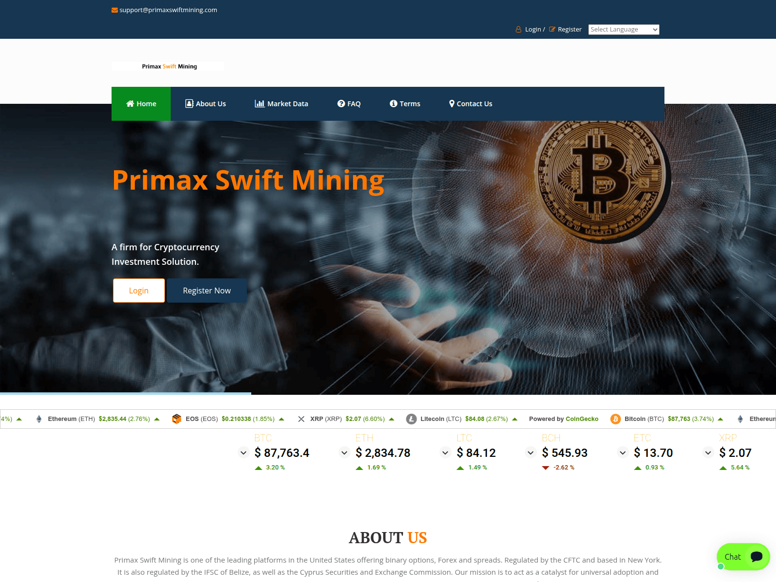 Screenshot of primaxswiftmining.com
