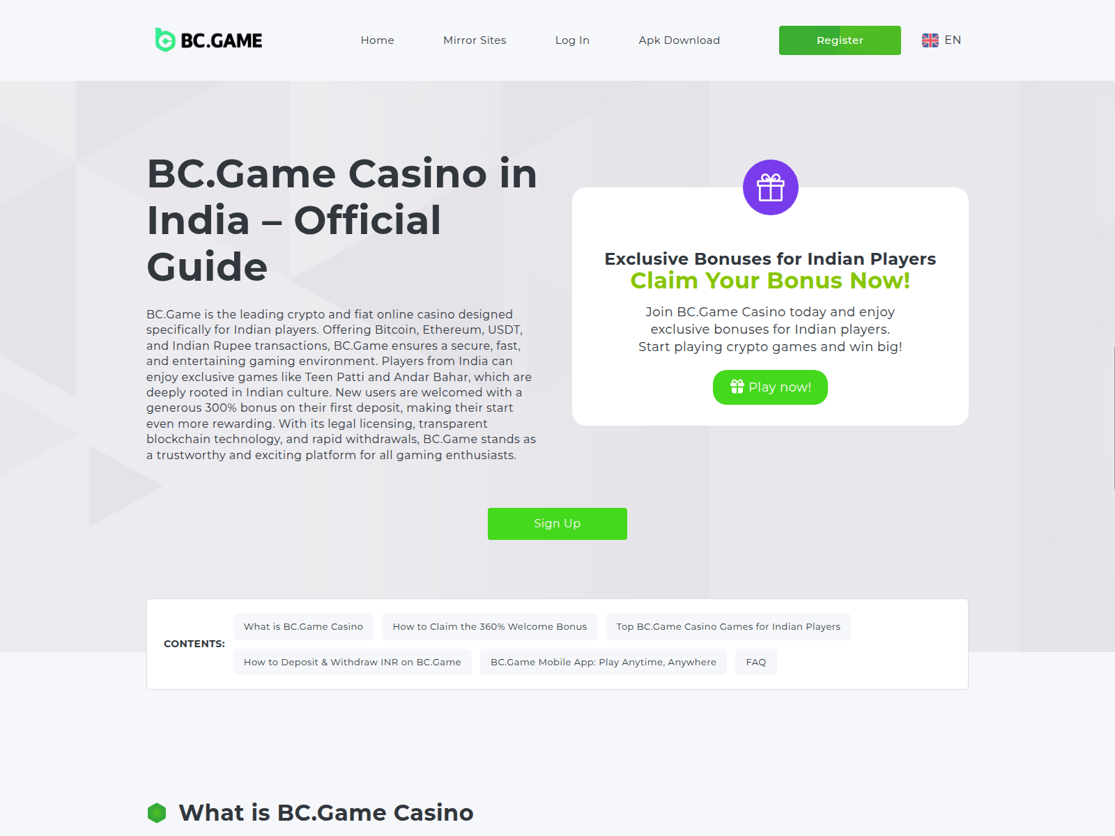 Screenshot of bcgameindian.com