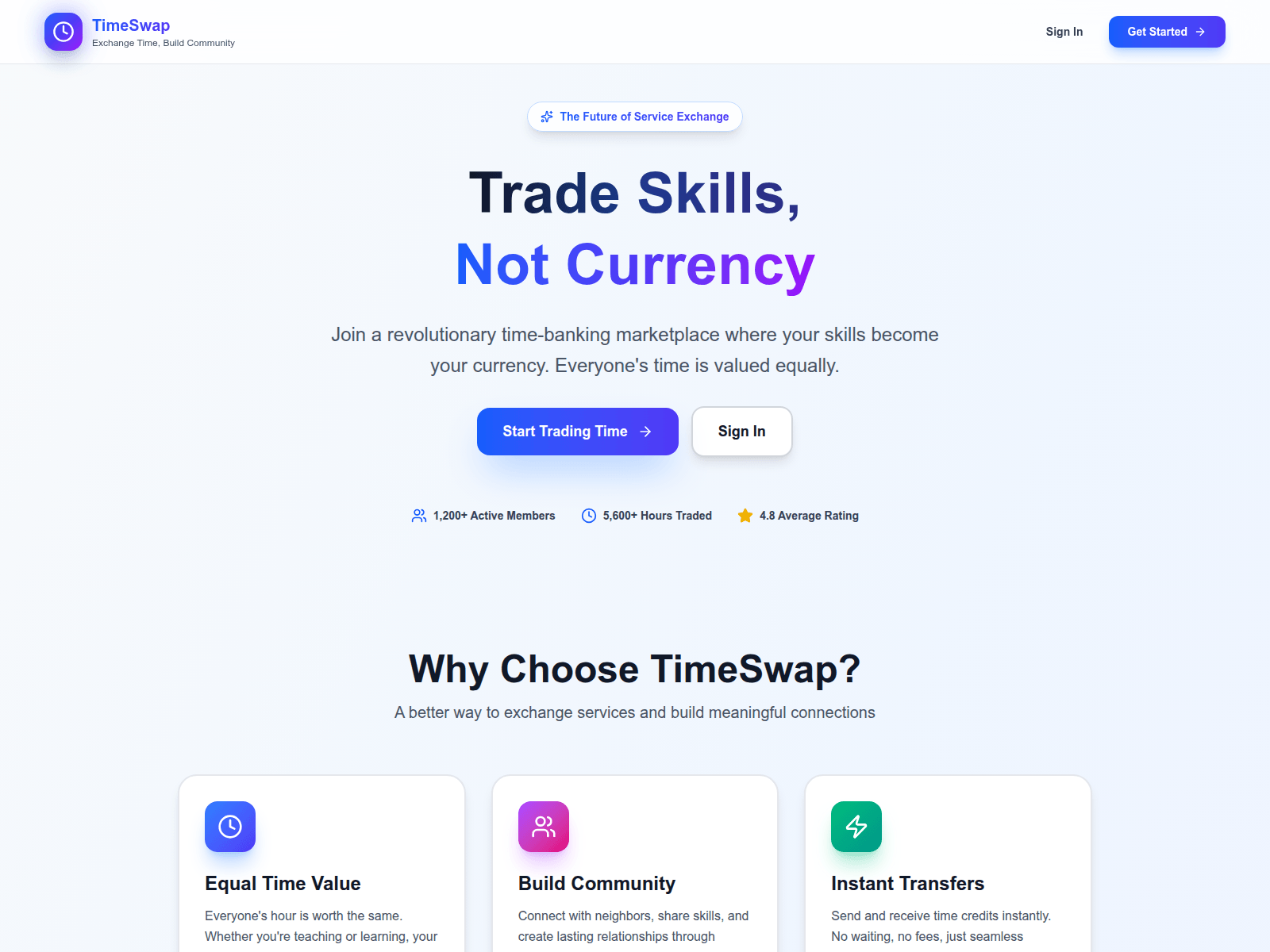 Screenshot of timeswap.org
