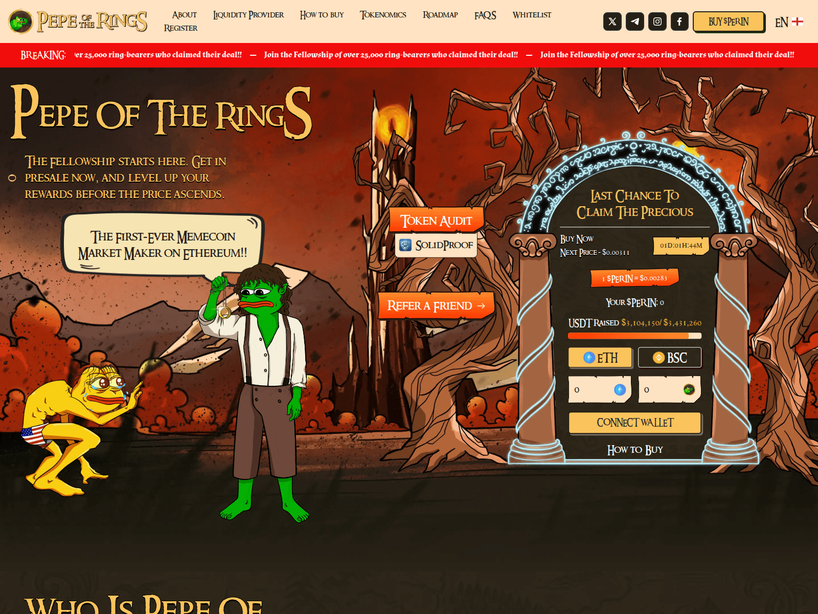 Screenshot of pepeoftherings.io