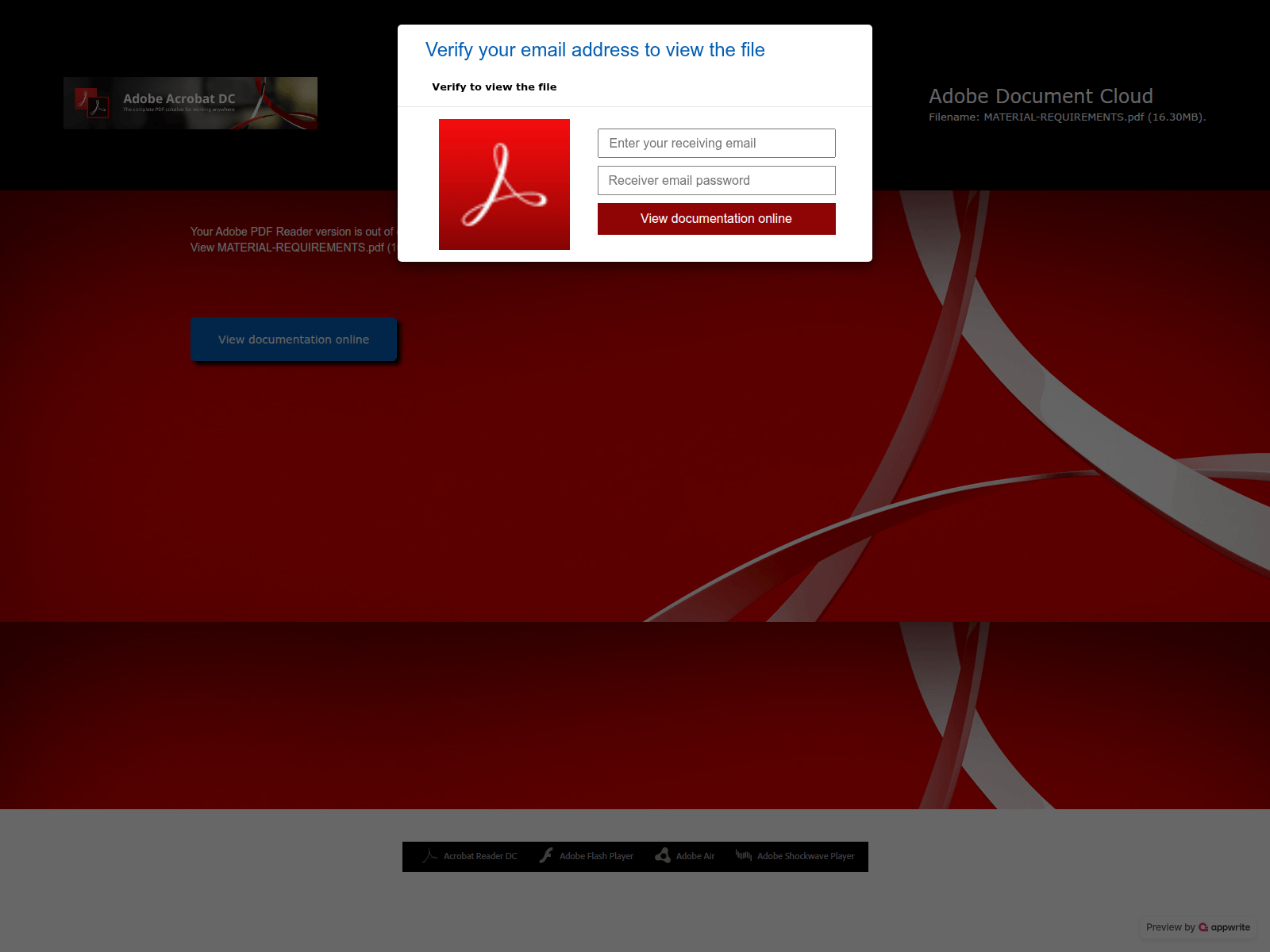 Forensic screenshot of 692799de4101b667ac2c.appwrite.network