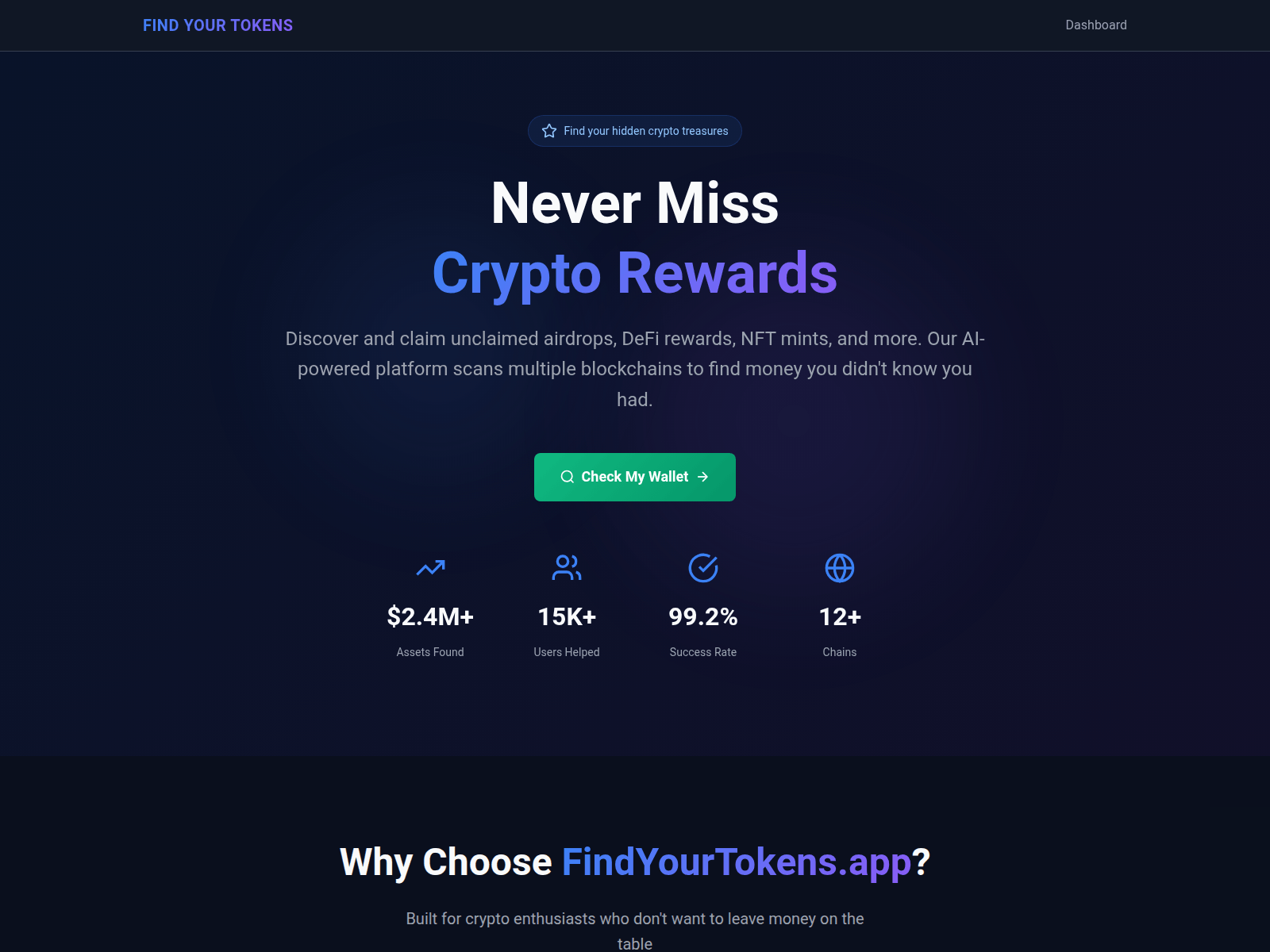 Screenshot of findyourtokensnow.app