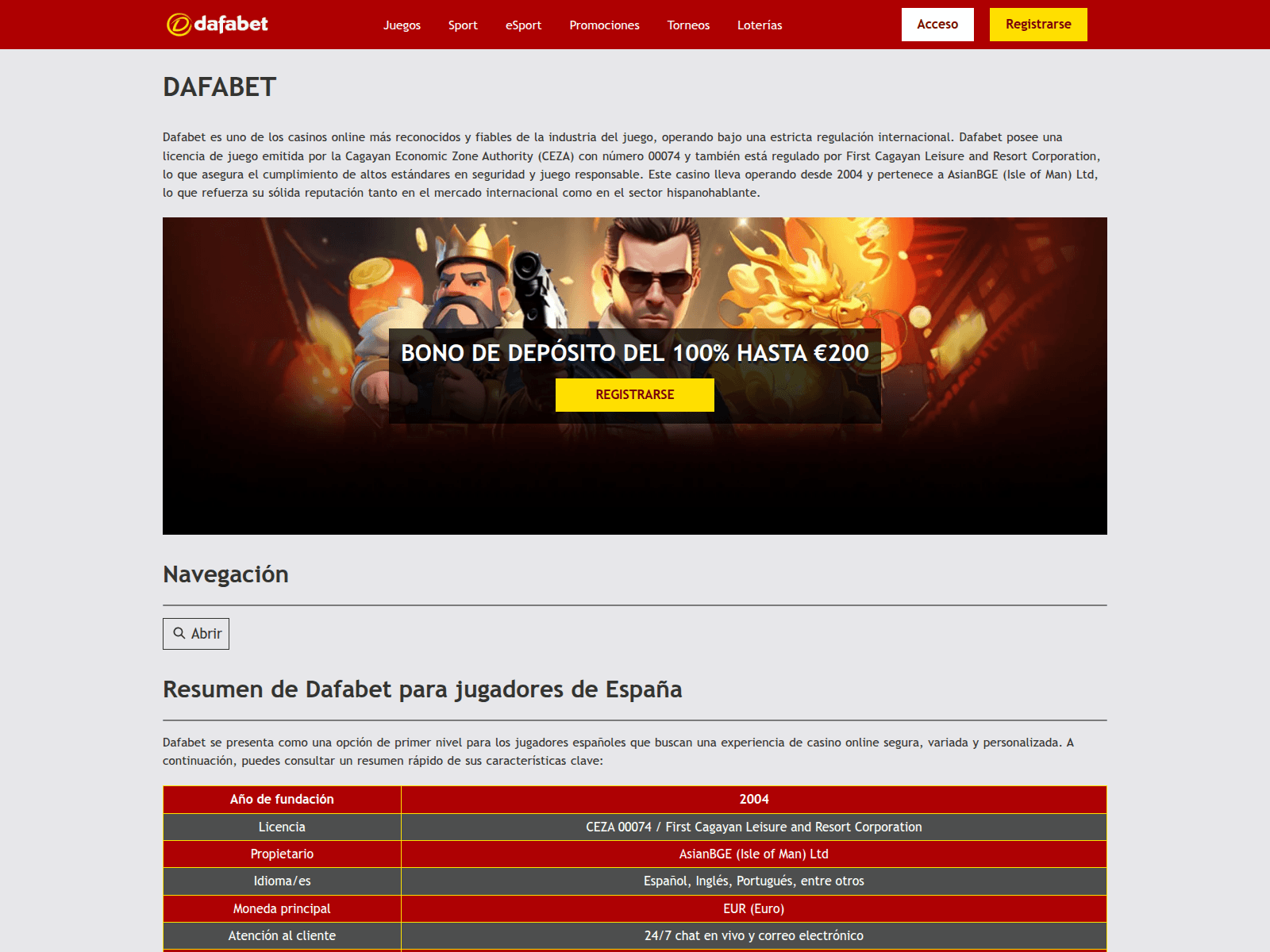 Screenshot of dafabet-casino.es