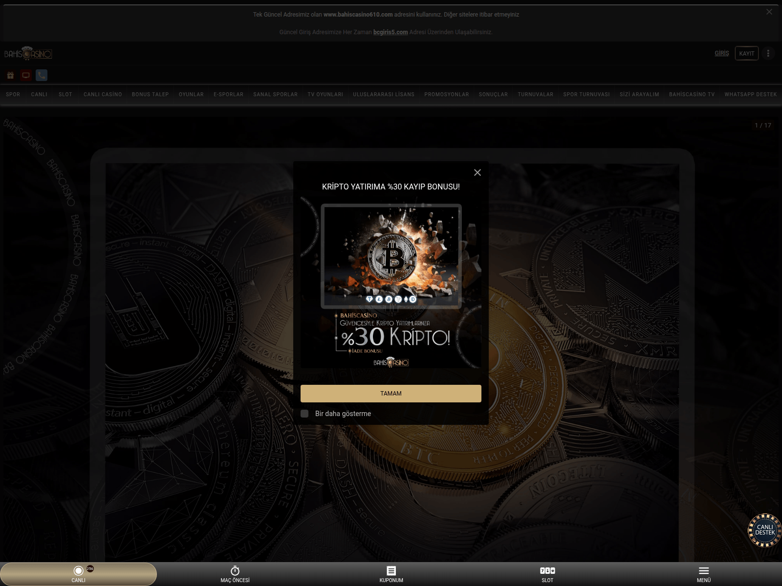 Screenshot of m.611bahiscasino.com