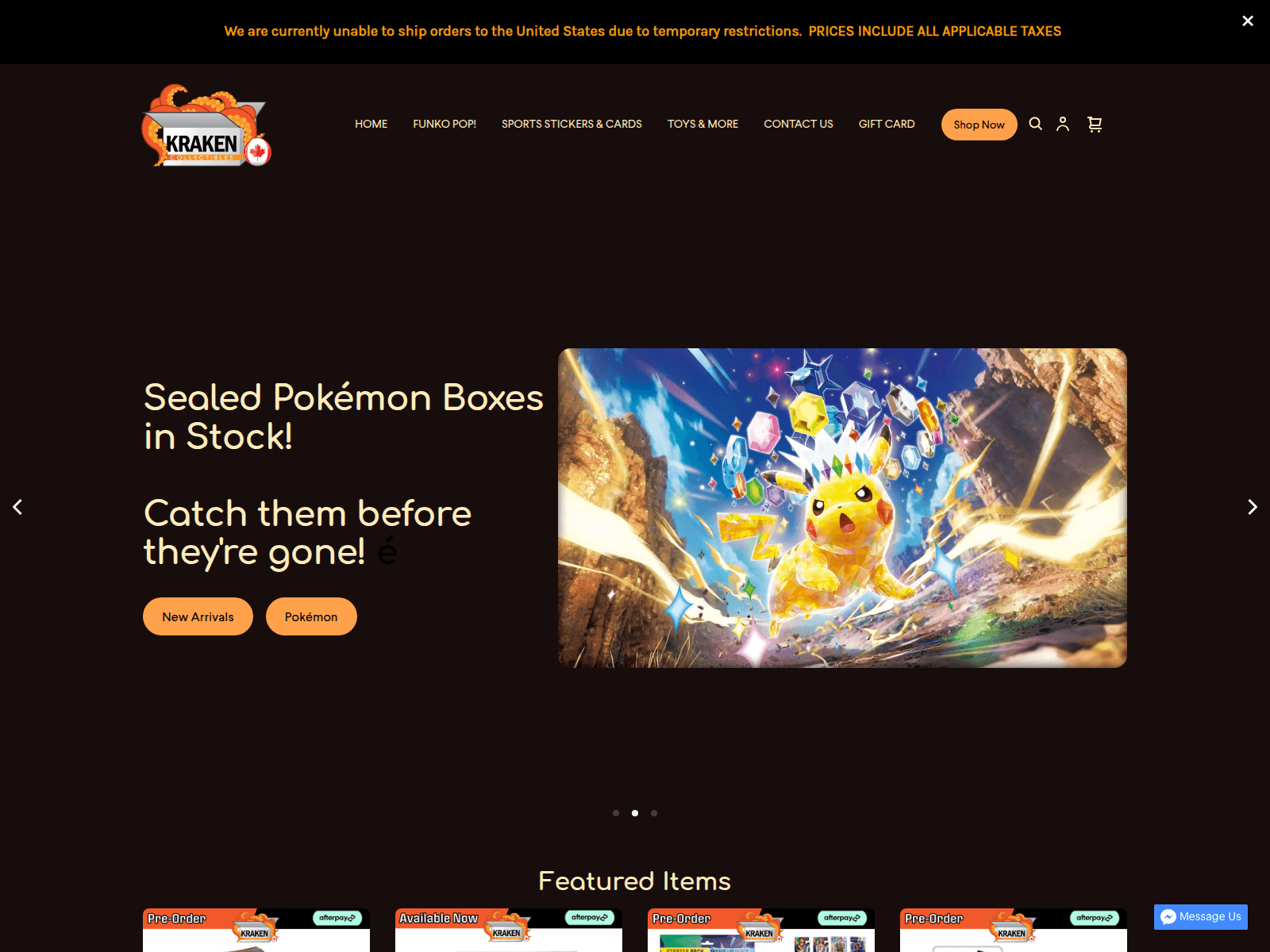 Screenshot of krakencollectibles.ca