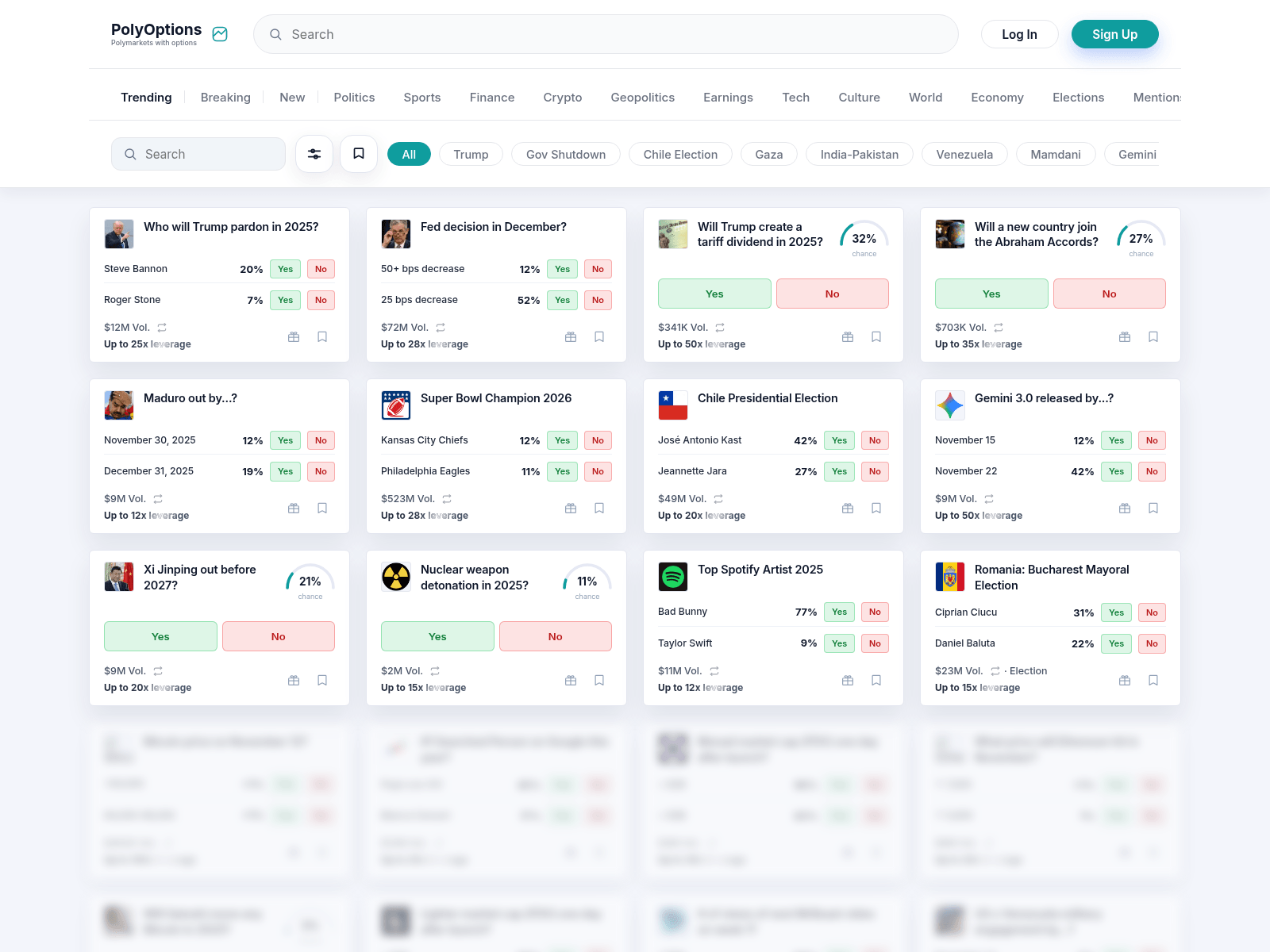 Screenshot of optionspolymarket.com