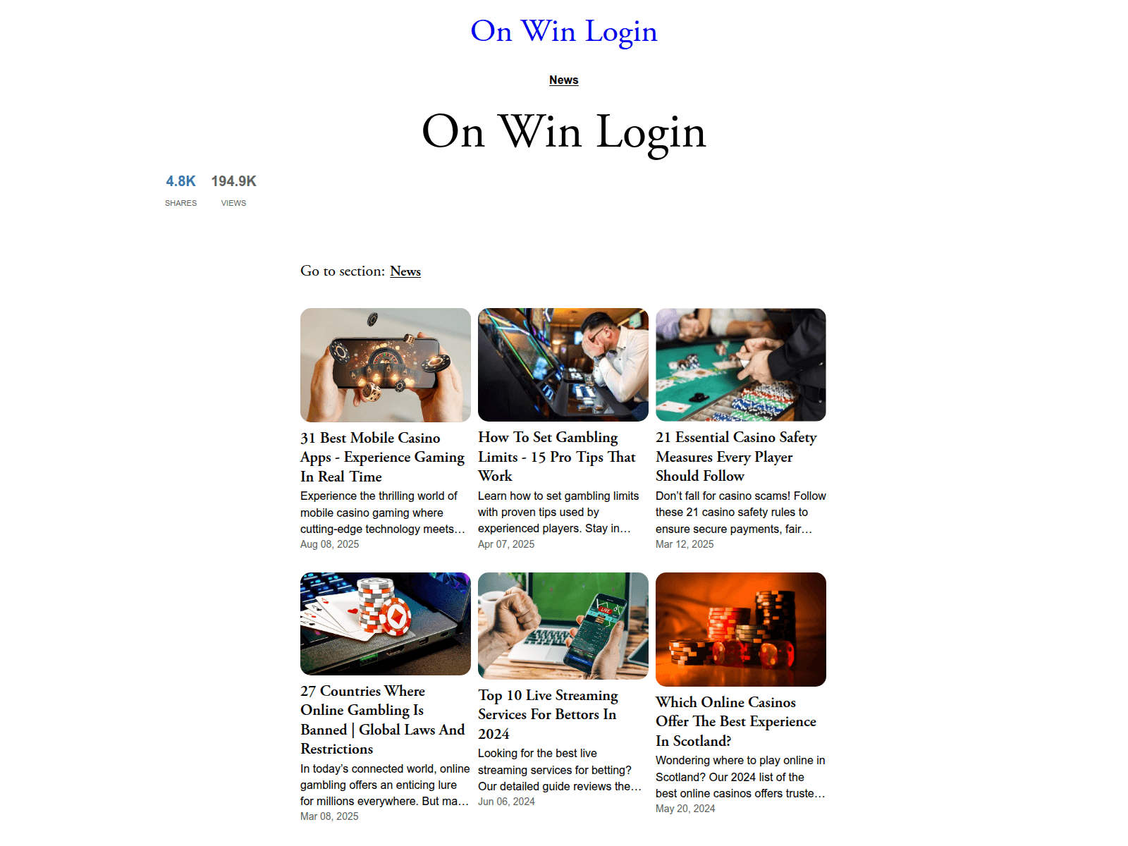 Screenshot of www.onwinlogin.com