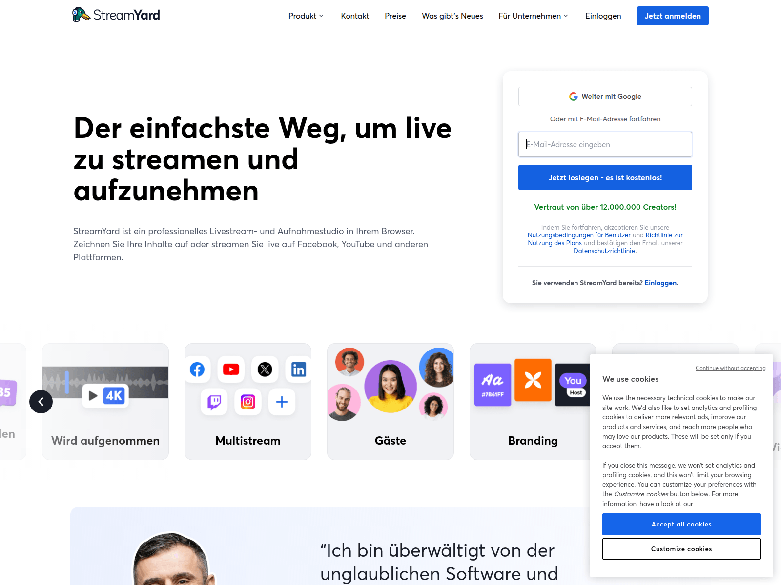 Screenshot of streamyard.chat