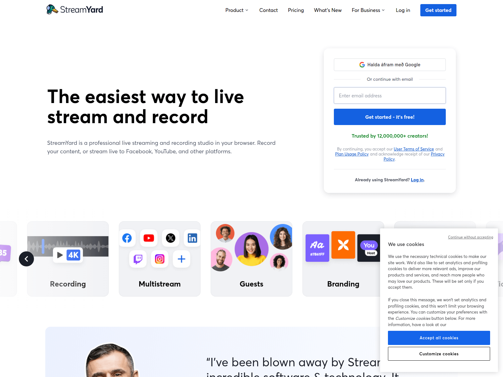 Screenshot of streamyard.is