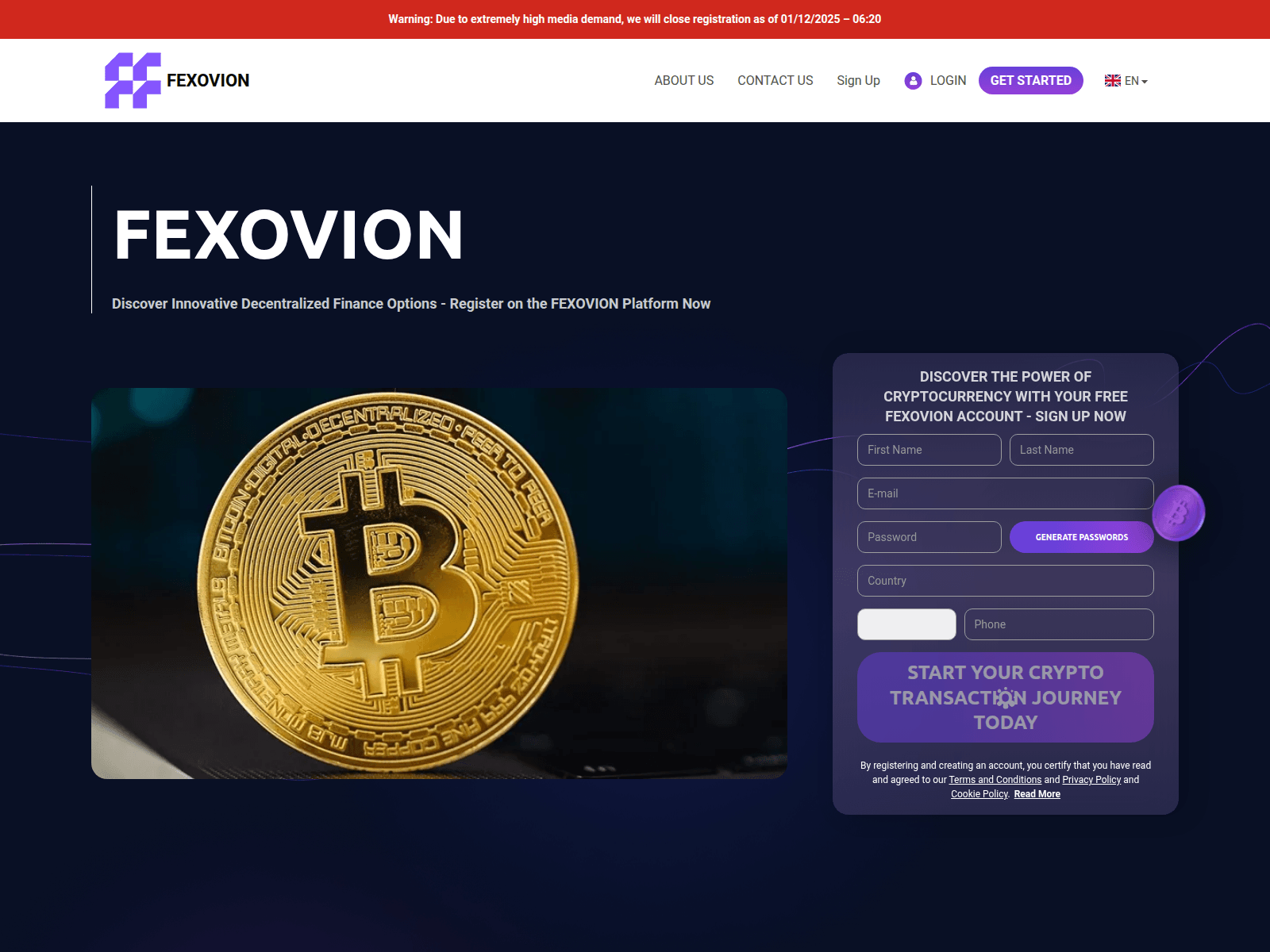 Screenshot of fexoviontech-com.cryptofinancetrack.com