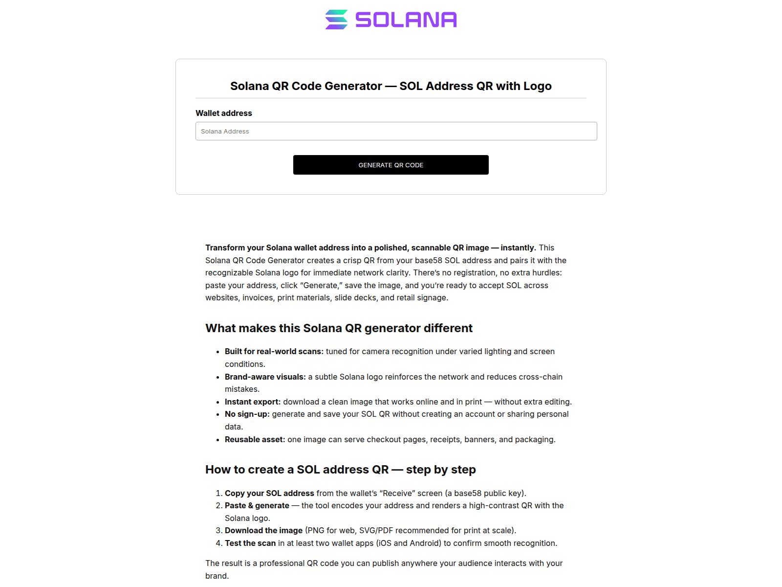 Screenshot of solana-sol-qr-code-generator.com