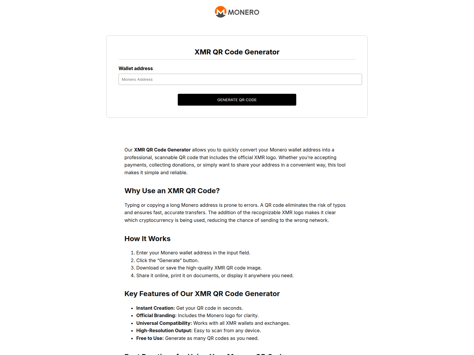 Screenshot of monero-qr-code-generator.to