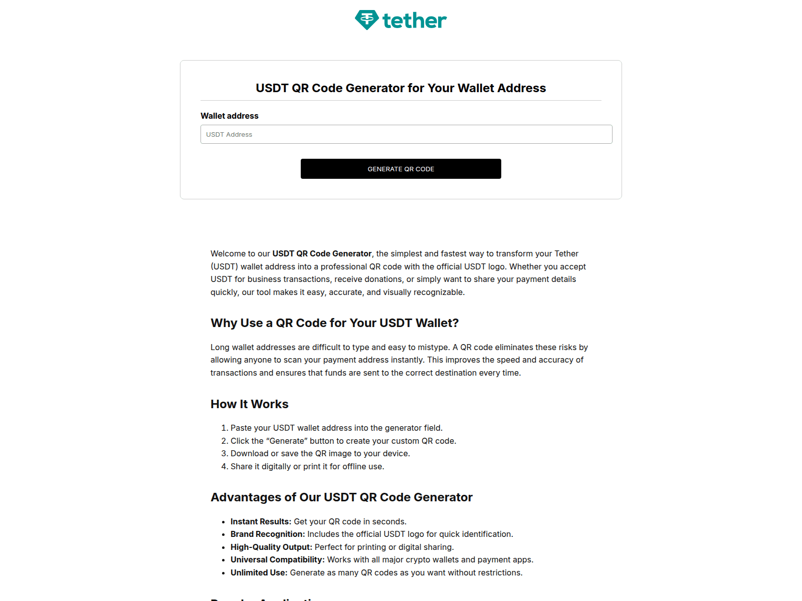 Screenshot of usdt-qr-code-generator.to
