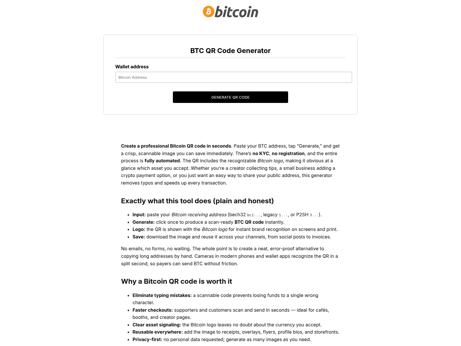 Screenshot of bitcoin-qr-code-generator.to