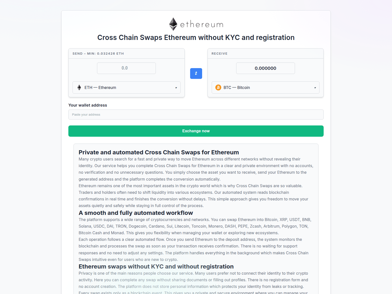 Screenshot of cross-chain-exchange.com