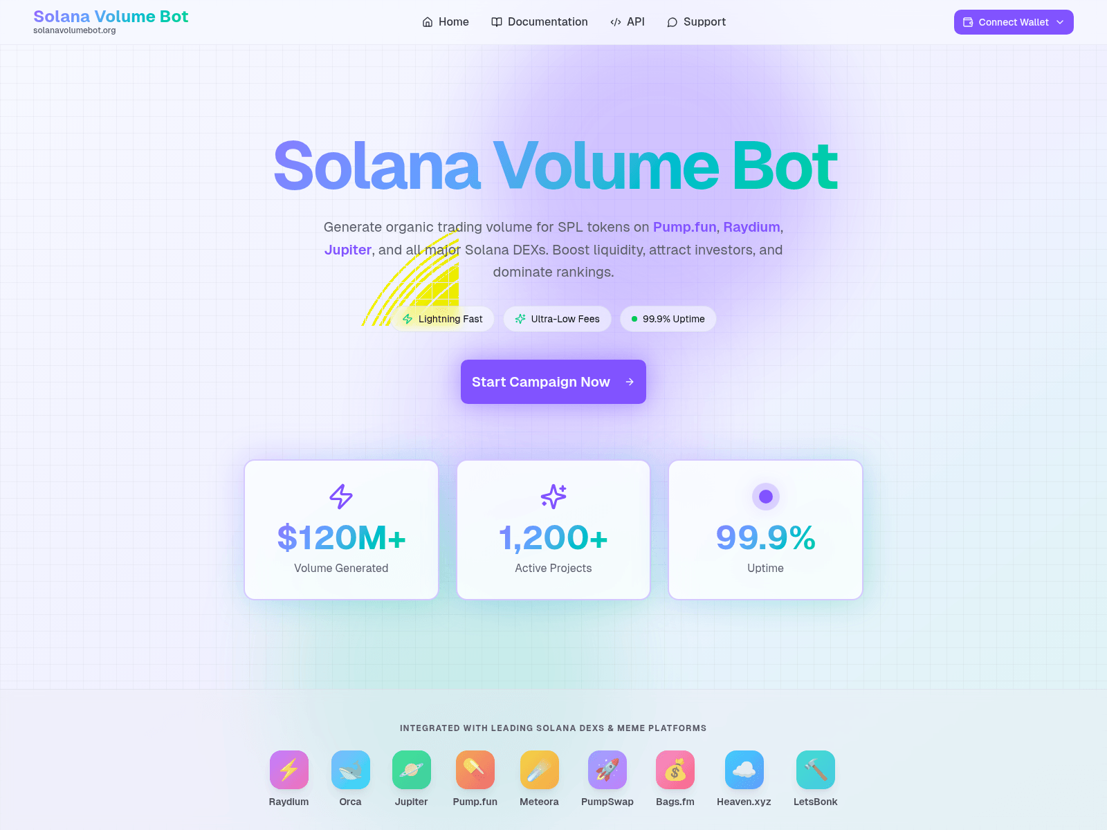Screenshot of solanavolumebot.org