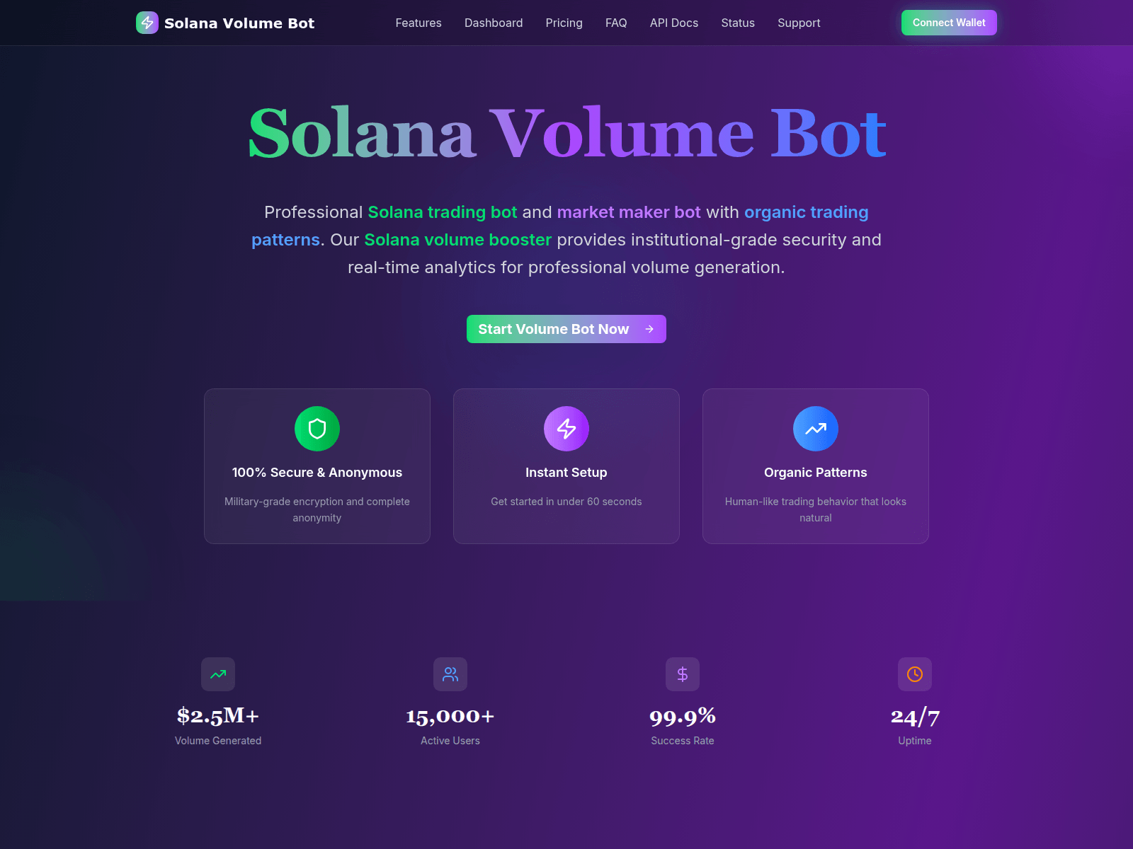 Screenshot of solanavolumebot.fun