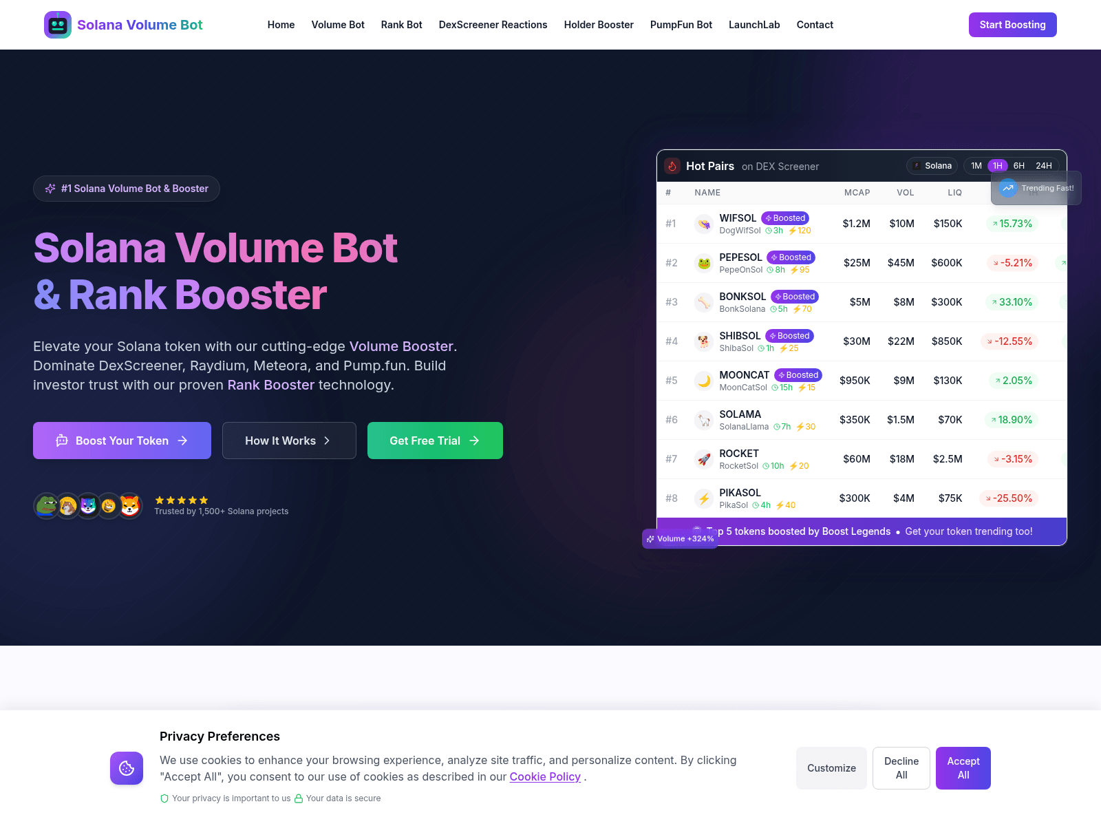 Screenshot of solanavolumebot.net