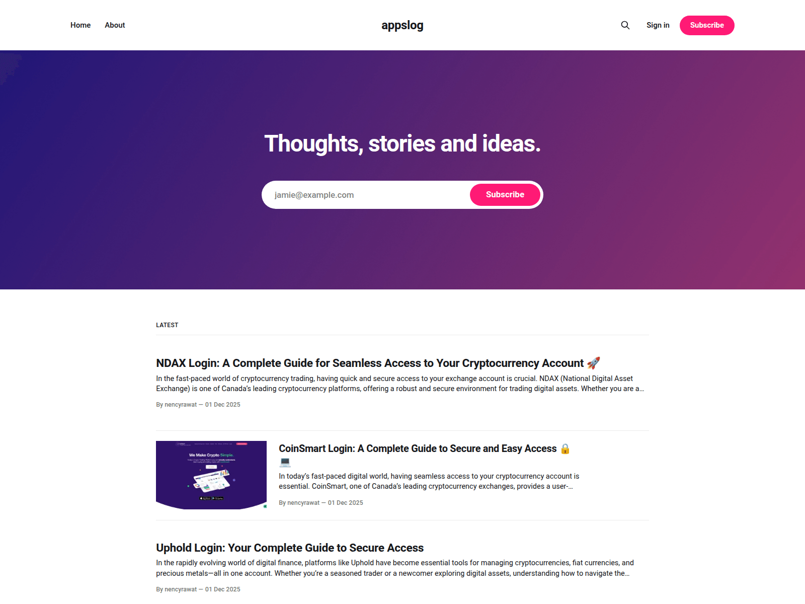 Screenshot of appslog.ghost.io