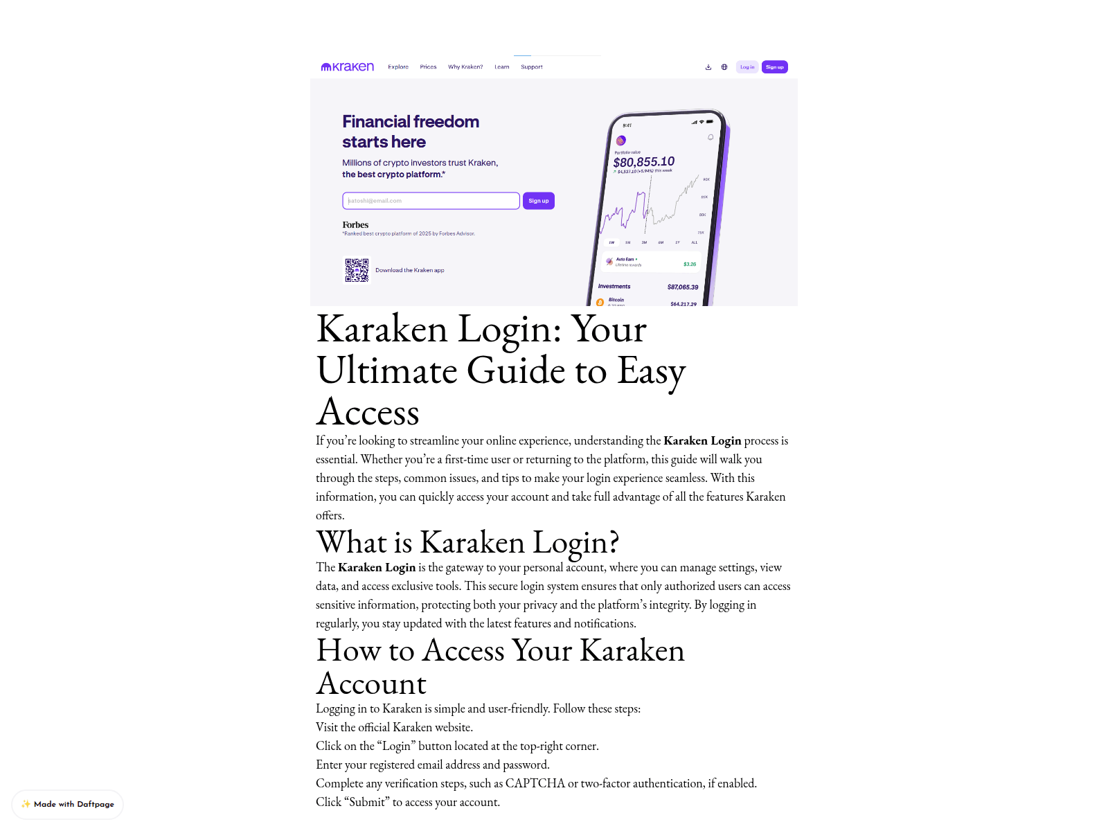 Screenshot of kraken-login-us.daftpage.com