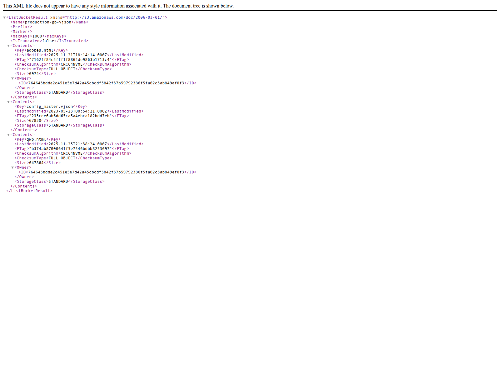 Screenshot of production-gb-vjson.s3.us-east-1.amazonaws.com