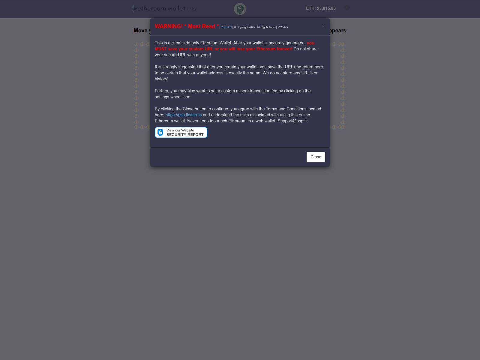 Screenshot of ethereum.wallet.ms