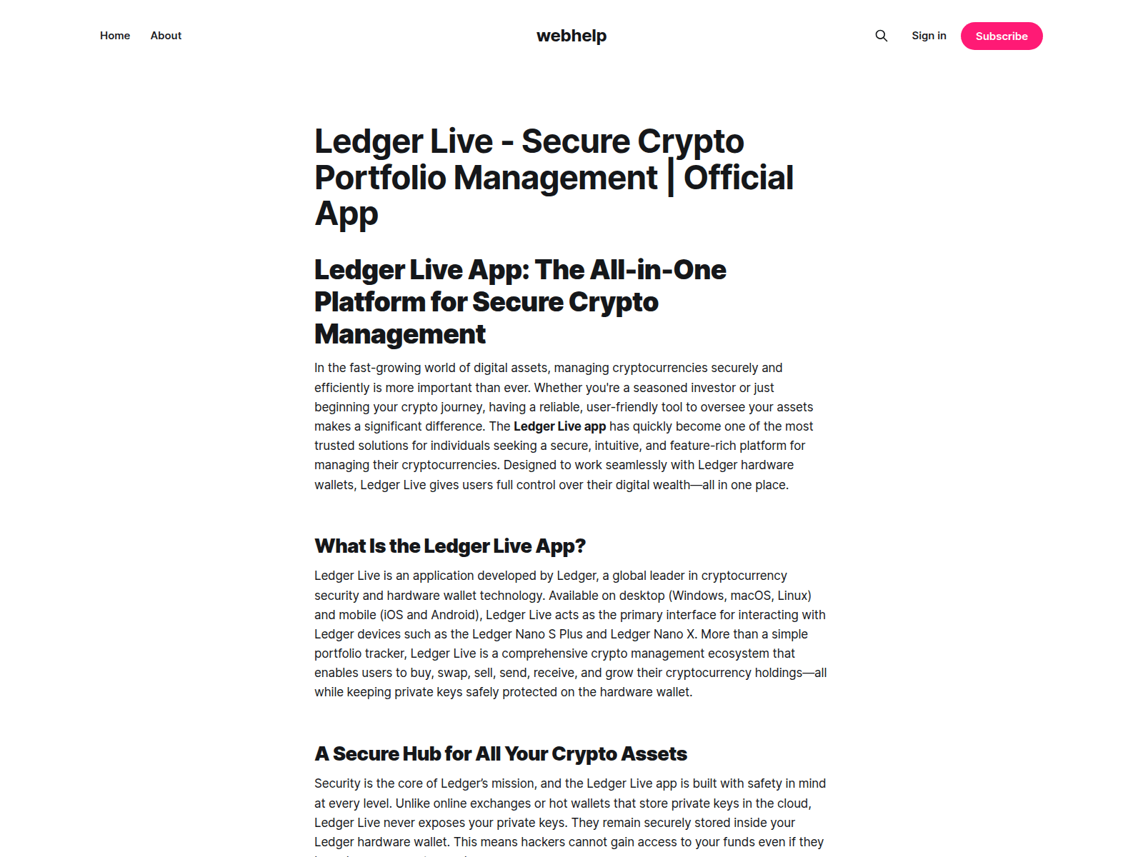 Screenshot of webhelp.ghost.io