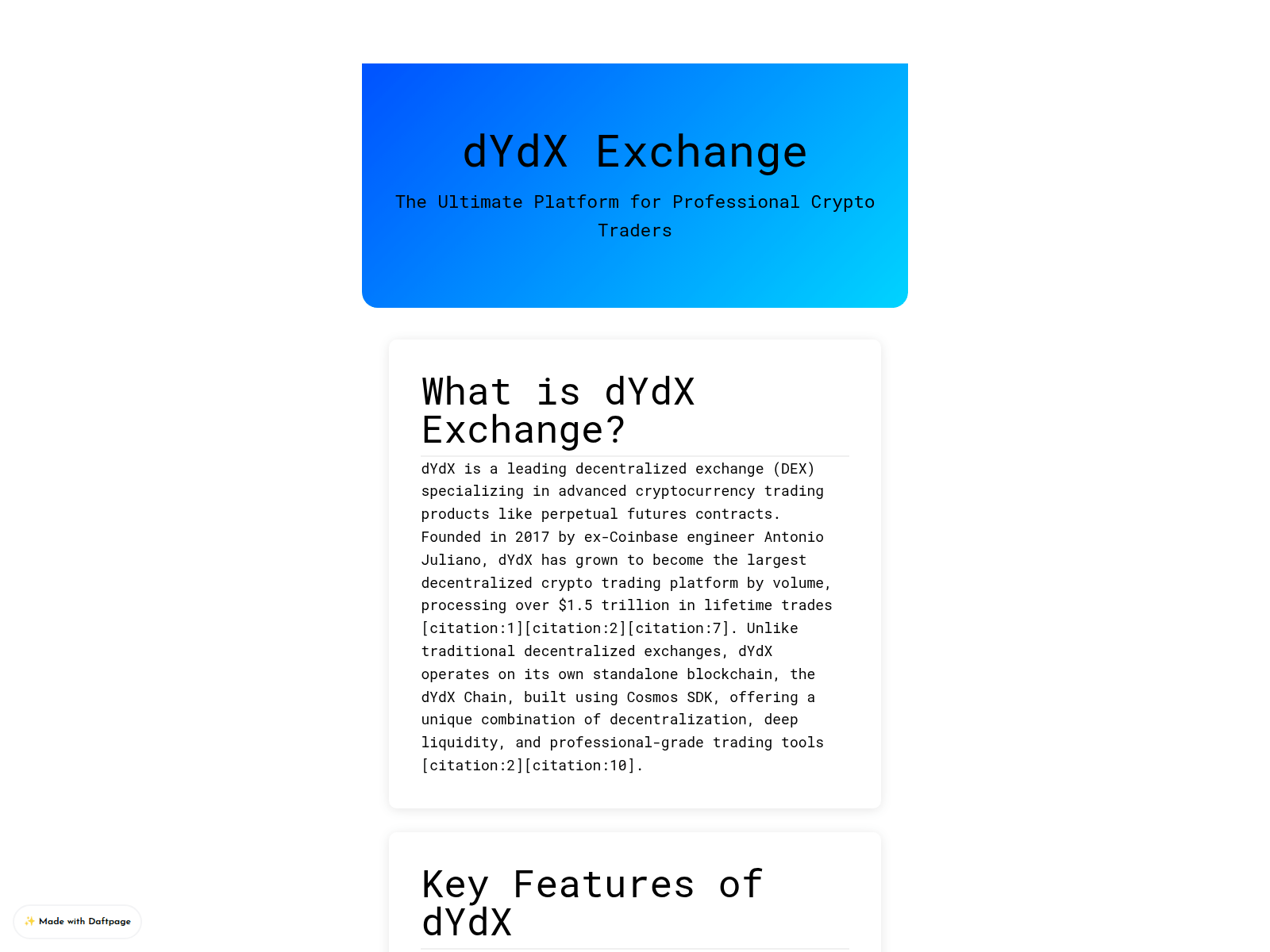 Screenshot of introduce-us-dydx-exchange.daftpage.com