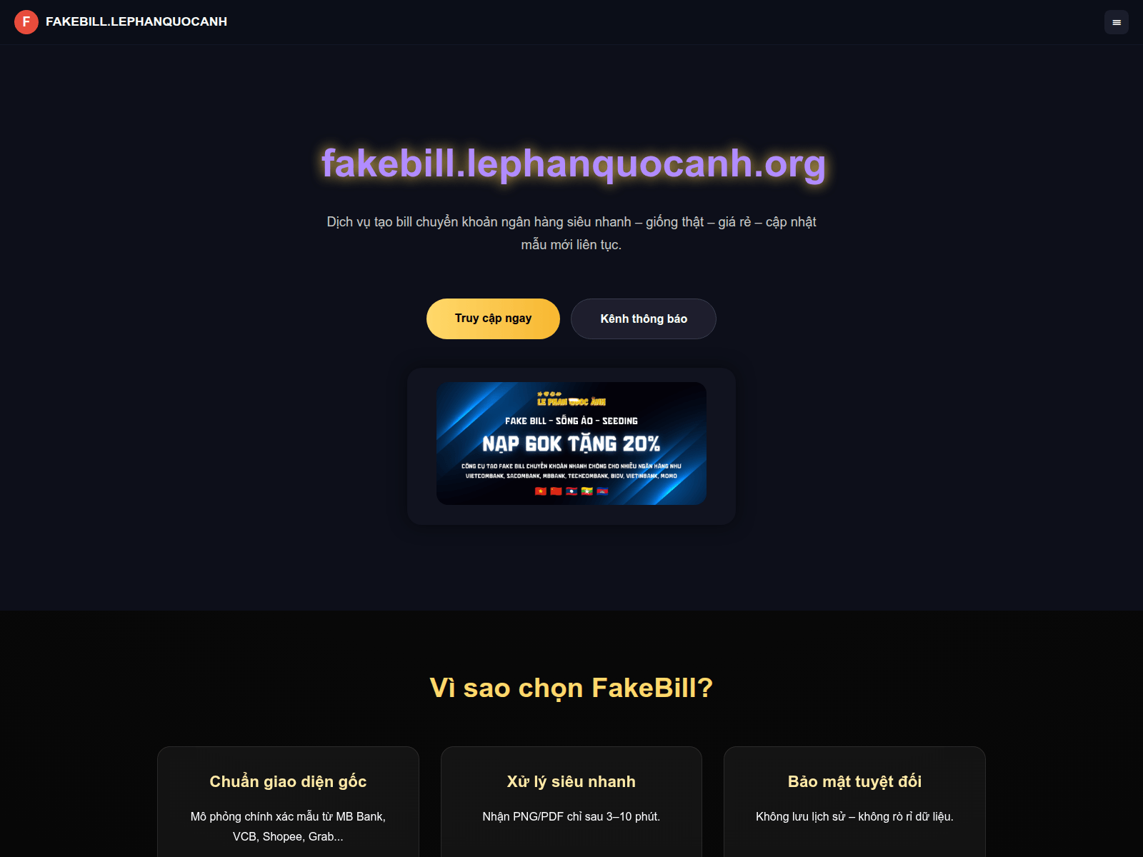 Screenshot of fakebill.lephanquocanh.org