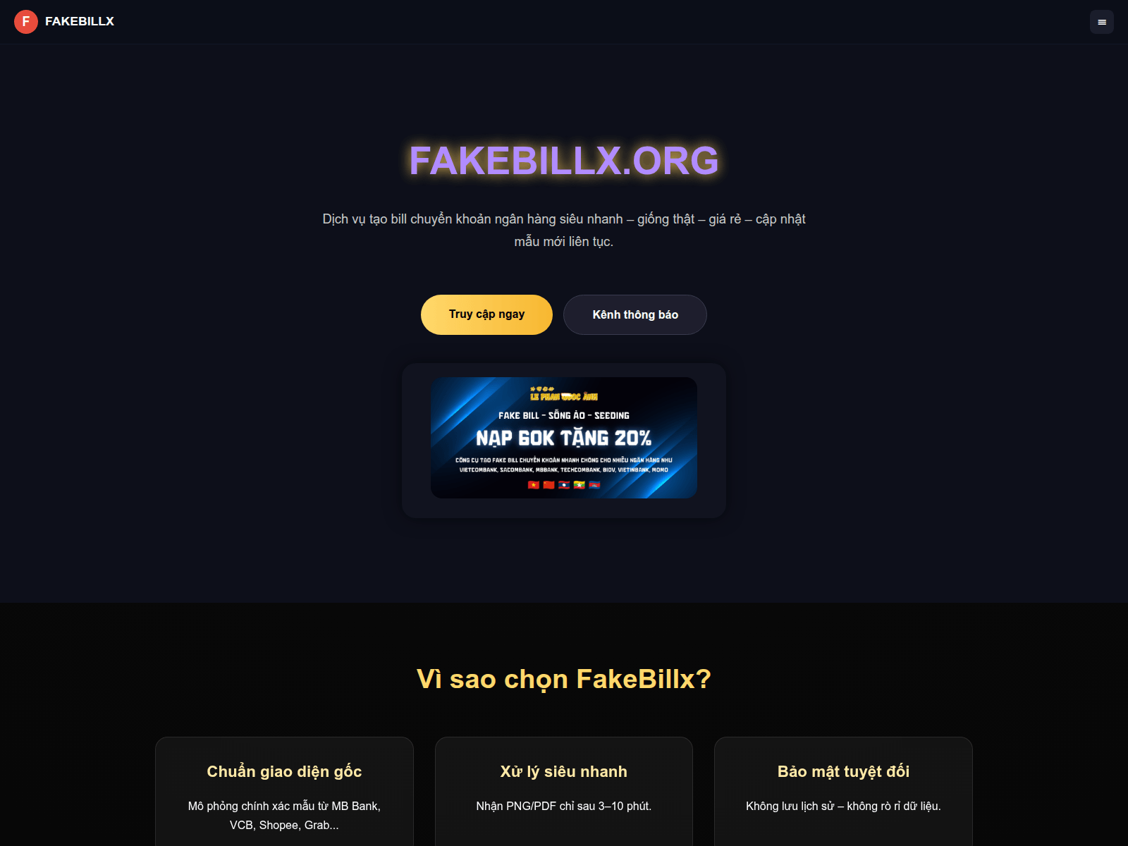 Screenshot of fakebillx.org