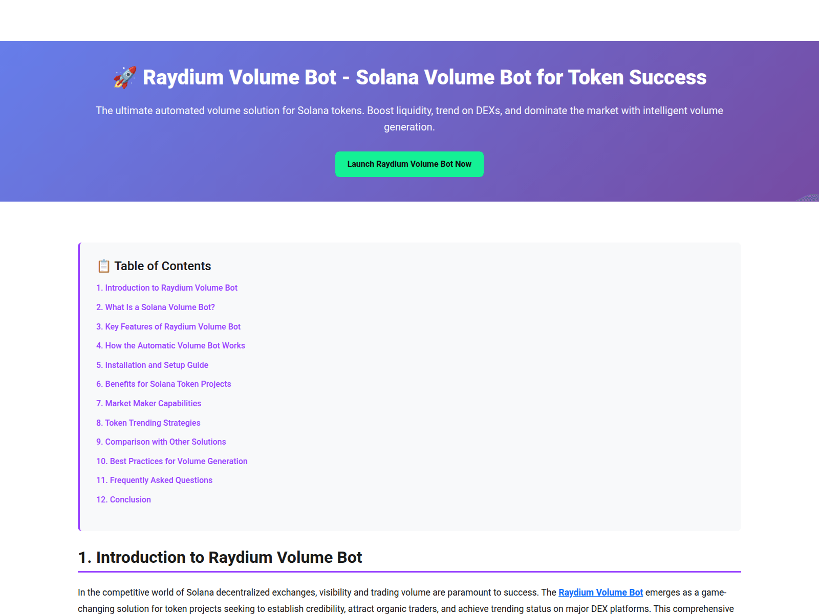 Screenshot of solanavolumebot.world