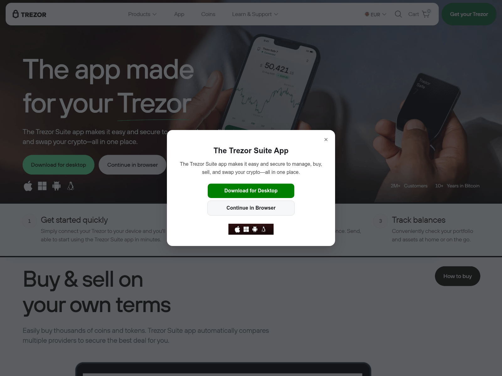 Screenshot of trezorsuite.at