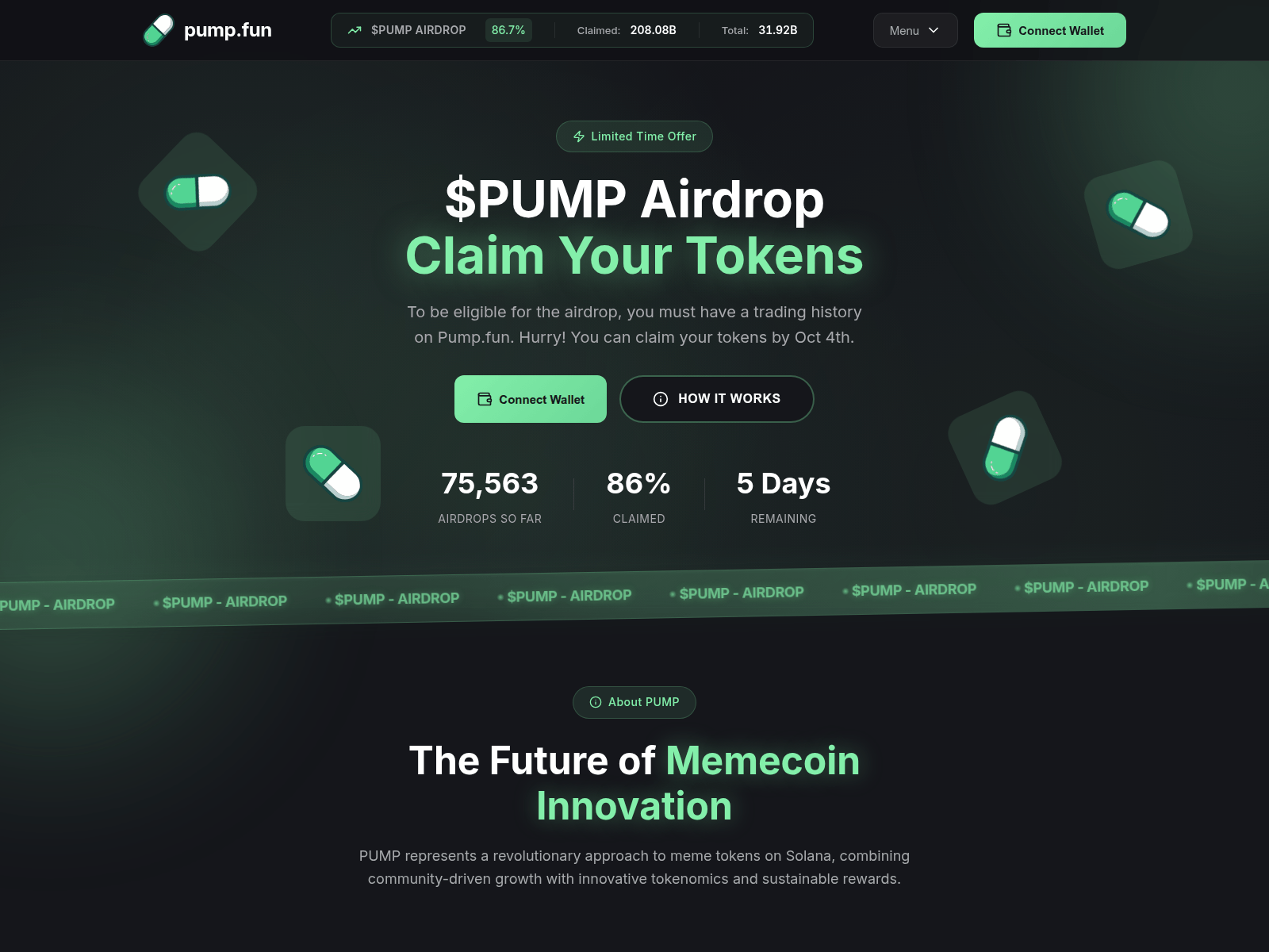Screenshot of pumpairdrop-claim.pages.dev