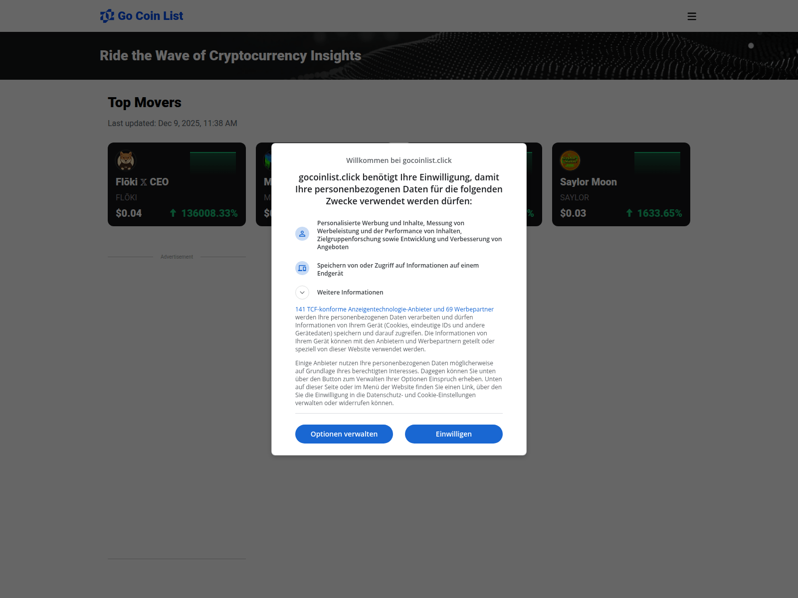 Screenshot of gocoinlist.click