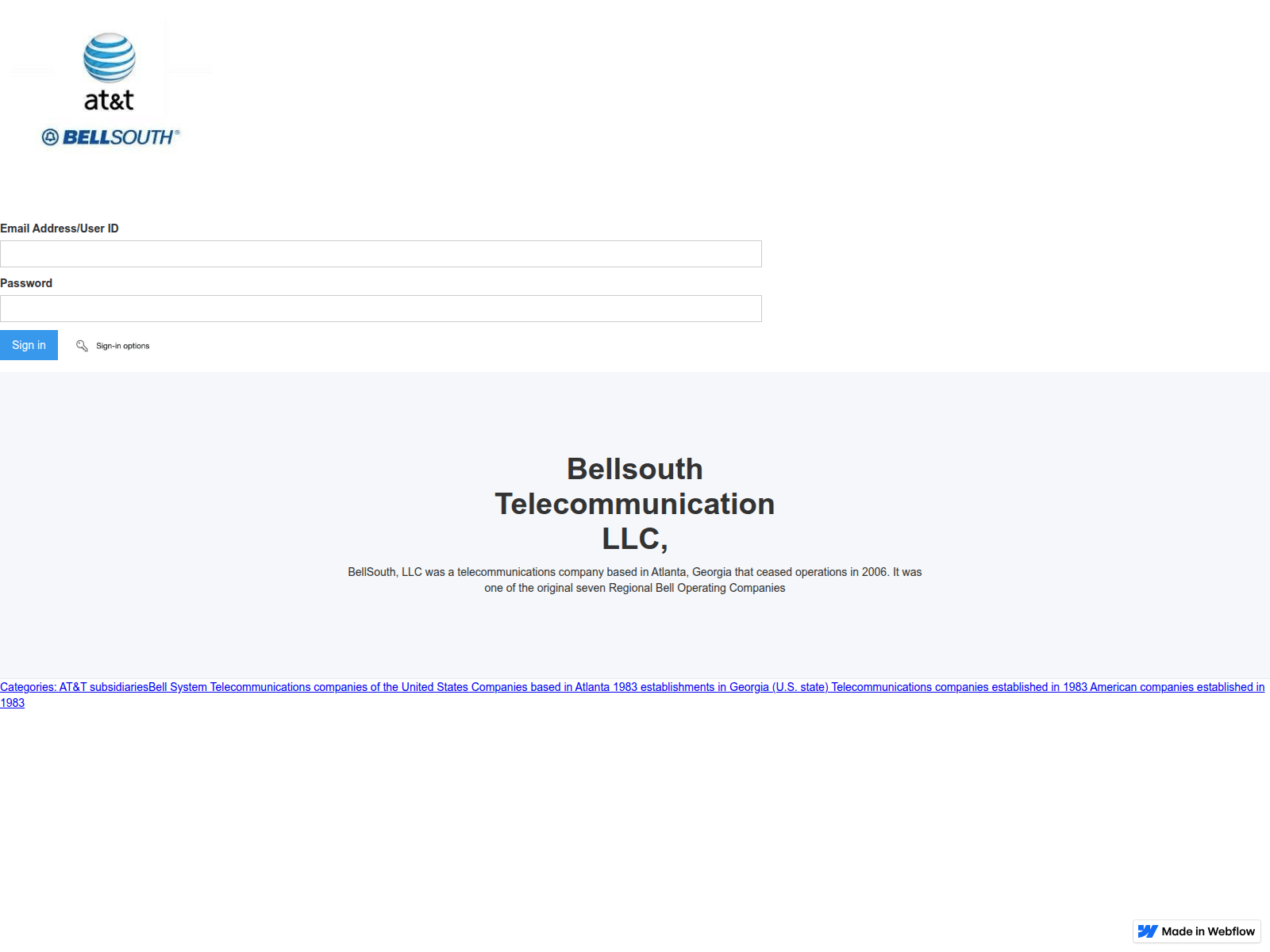 Screenshot of bellsouth-att-sign-in-abe8d5.webflow.io